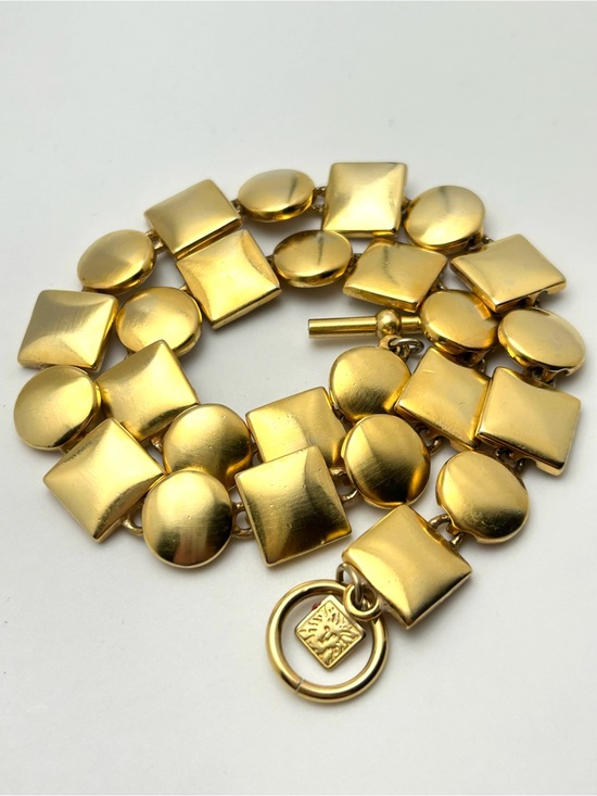 Anne Klein Jewelry - Anne Klein Vintage Brushed Gold Square Circle Link Necklace
